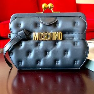 Beautiful Black Moschino Clutch with Gold Hardware!